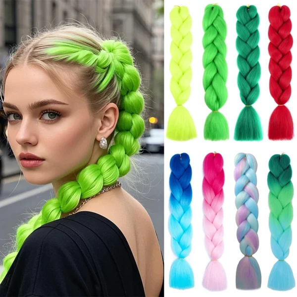 Synthetic Ombre Braiding Hair 24Inch 1Pack Pre Stretched Box Jumbo Colorful Crochet Extensions for Women - Image 1