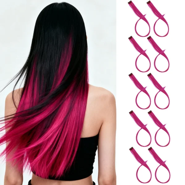 10pcs 22Inch Synthetic Long Straight Hair Extensions Clip in Colored Party Highlights Hairpieces for Women Kids Girls - Image 1