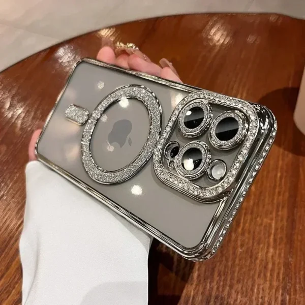 Clear Bling Crystal Phone Case For iPhone 16 15 14 11 12 13 Pro Max Plus For Magsafe Magnetic Wireless Charging Lens Film Cover - Image 3
