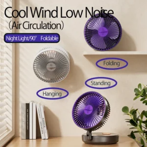 2025 New 5000mAh Rechargeable 3IN1 Multifunctional Portable Fan Wall Mounted Fan 90° Folding Fan 4 Gears With Warm Night Light