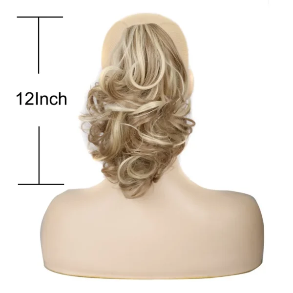 12Inch Synthetic Short Wavy Curly Ponytail Hair Extension Claw Clip in Ponytail Mixed Blonde Hairpiece for Women - Image 2