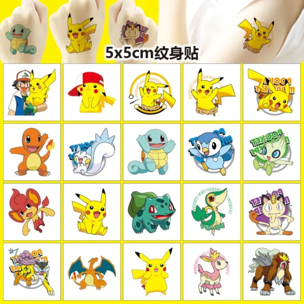 20PCS Pokemon Temporary Tattoo Stickers Children Pikachu Sticker Funny Cartoon Kids Girls Christmas Birthday Gift Reward Toy - Image 2