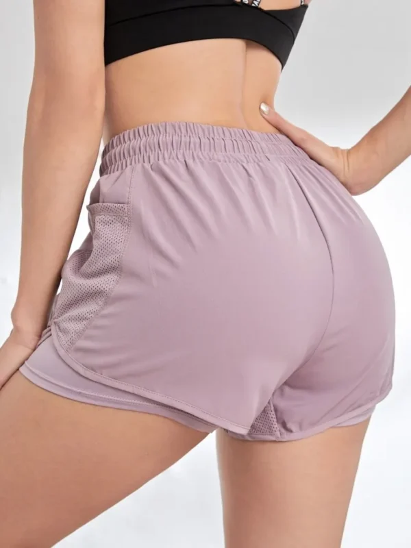 Women's Elastic Sports Shorts, Shorts With Pockets, Fake Two-Piece Yoga Leggings Running And Training - Image 5