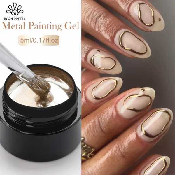 BORN PRETTY Metallic Painting Gel Nail Polish Chromes Gold Silver Metal Effect Super Bright Draw Line French Nail Gel 5ml - Image 2