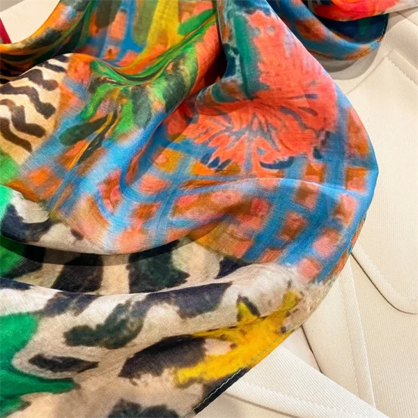 Designer Floral Square 65cm Neckerchief Women Real Silk Scarf Luxury Cotton Shawl 2025 Print Female Hijab Bandana Headband - Image 5