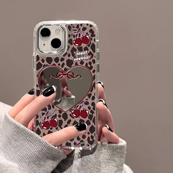 Cute Cherry Bow Mirror Phone Case For iPhone 13 Case iPhone 16 15 11 17 12 14 Pro Max Plus XR X XS Shockproof Bumper Soft Cover - Image 3