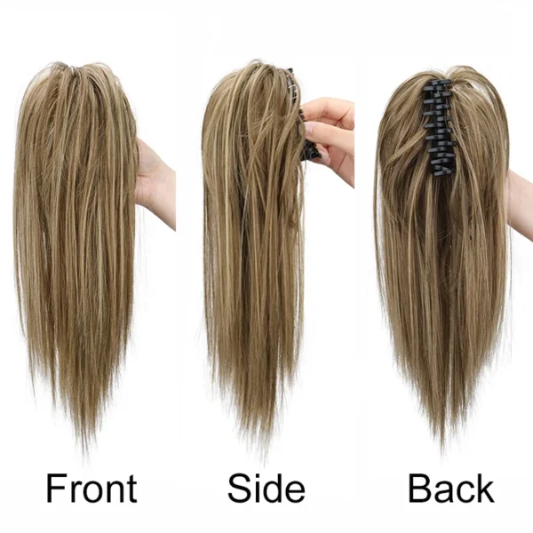 14Inch Synthetic Short Straight Ponytail Hair Extension Fluffy Medium Length Black Brown Hairpiece for Women - Image 5