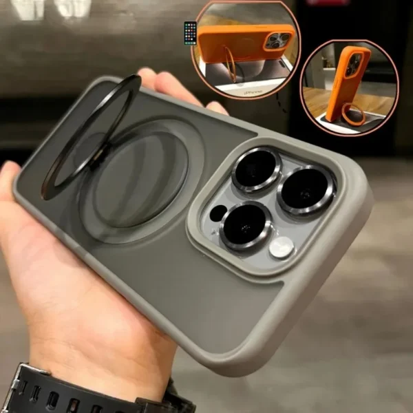 Matte Ring Holder Glass Lens Phone Case For iPhone 16 17 15 14 13 12 11 Pro Max For Magsafe Wireless Magnetic Hard Bumper Cover - Image 3