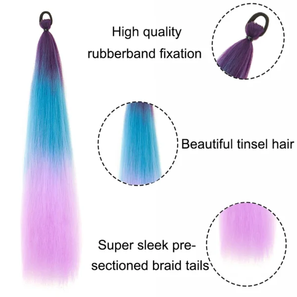 Synthetic 24Inch Long Straight Colored Braiding Hair Extension Elastic Rubber Band Wrap Style Hairpiece for Women - Image 5