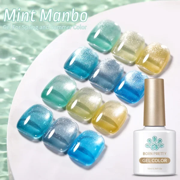 BORN PRETTY Mint Green Color Cat Magnetic Gel Nail Polish Sparkling Glitter Gel Semi Permanent 10ml for Summer Manicure DIY - Image 5