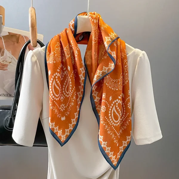 2024 Cotton Square Scarf Women Luxury Print Spring Neck Tie Shawl Wraps Female 70cm Hair Hand Wrist Headkercheif Hijab Bandana - Image 1