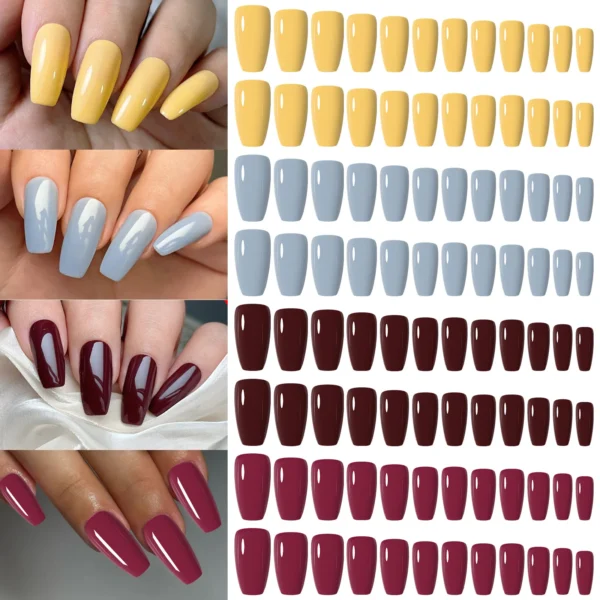 96pcs Boxed 4color Short Nail Tips Ballet/Coffin/Square Full Cover Matte Bright False Nails Press-On Nails DIY Manicure Design - Image 5