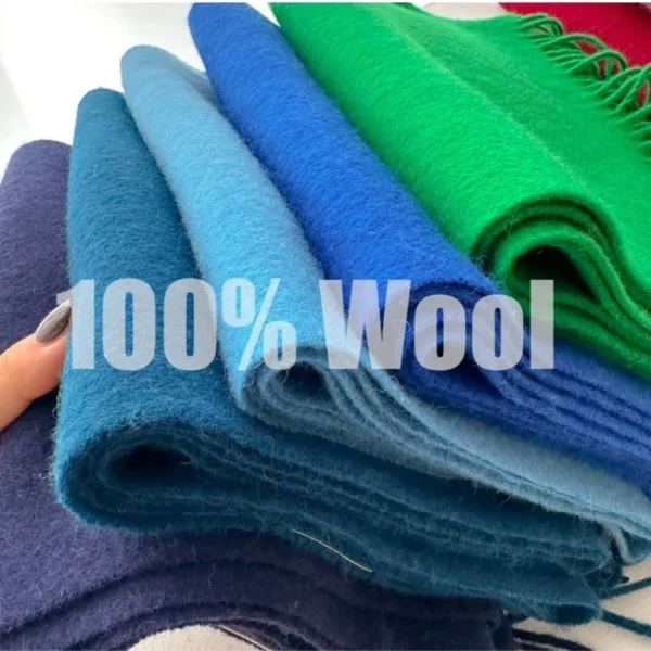100% Wool Winter Scarf For Women Long Warm Cashmere Scarves Hijab Solid Lady Shawl Wrap Female Pashmina Bandana Head Scarfs New - Image 2