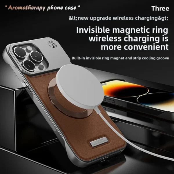 Luxury Magnetic PU Leather Aromatherapy Case For iPhone 17 Air 11 12 13 14 15 16 Pro Max Plus Wireless Charging Borderless Case - Image 2