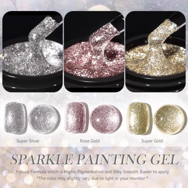 BORN PRETTY 5ml Super Sparkling Painting Gel Nail Polish Platinum Silver Gold Rose Glitter Graffiti Stripe Pull Line Nail UV Gel - Image 5