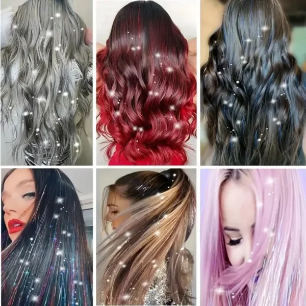Sparkle Synthetic Hair Extensions Tinsel Rainbow Colored Strands Girls Headwear Hairbinge Hair Laser False Decor - Image 5