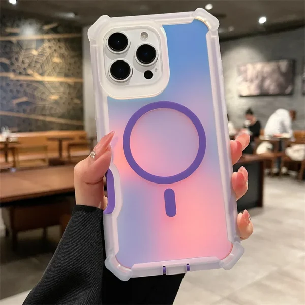 Luxury Magsafe Laser Dazzling Armor Phone Case For iPhone 16 Pro Max 15 Plus 14 13 Wireless Charging Dual Layer Protection Cover - Image 3