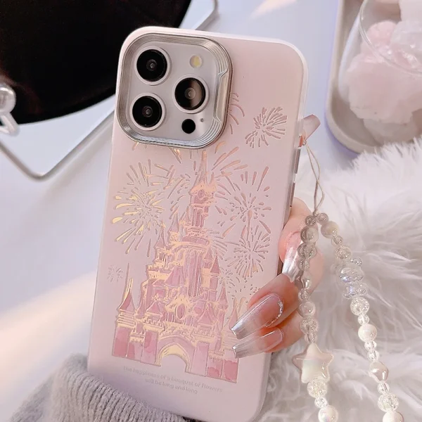Pink Glitter Castle Phone Case With Lanyard For iPhone 17 Air 16 15 14 13 12 Pro Max Plus Princess Fairytale Phone Case Cover - Image 7
