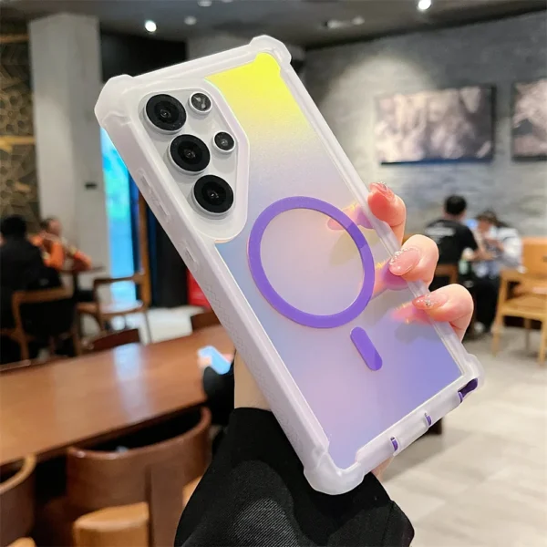 Luxury Shockproof Magnetic Changing Color Case for Samsung Galaxy S25Ultra S24 Plus Double Layer Armor Magsafe Protective Cover - Image 2