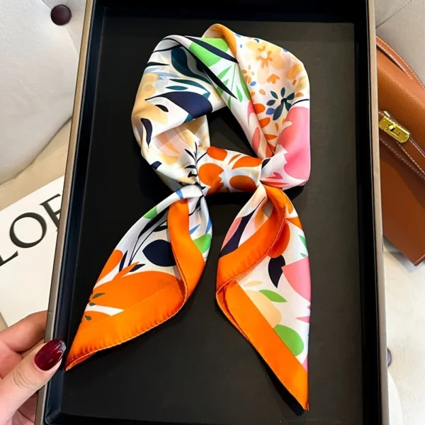 Luxury Brand 2025 Floral Print Square Silk Scarf for Women Hijab Hair Bands 70cm Neckerchief Female Satin Shawl Ribbon Headband - Image 5