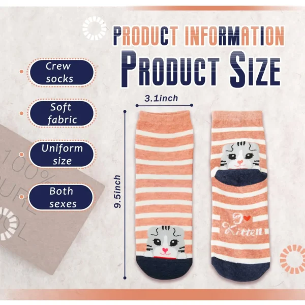 5 Pairs of Cute Cat Socks Women Cartoon Animal Crew Socks Fun Kitten Cotton Socks Gift Colorful Casual Sock Set - Image 2