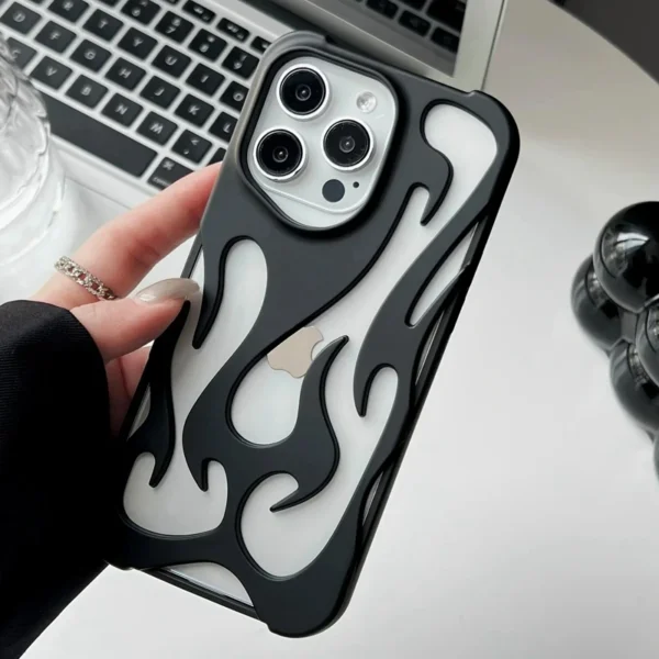Luxury Matte Hollow Out Flame Phone Case For iPhone 16 17 15 14 13 11 12 Pro Max Plus Air Soft Dissipate Heat Bumper Back Cover - Image 5