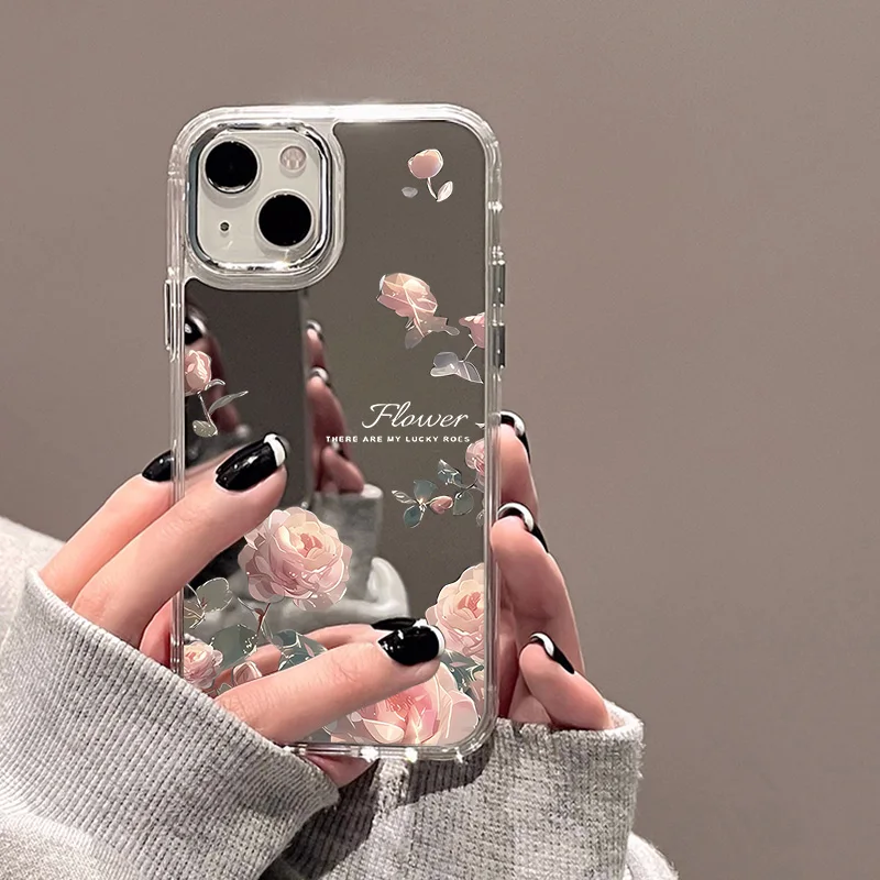 kf-S323fb976b1584d0b9d3f53ca2c1d9201v Rose Flower Phone Case For iPhone 16 Pro Case Funda iPhone 13 11 17 12 14 15 Pro Max Plus XR XS Shockproof Make Up Mirror Cover - Image 1