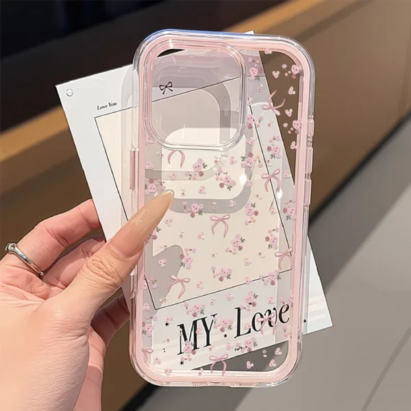 Cute Pink Bow Phone Case For iPhone 17 Pro Max Case iPhone 13 15 14 11 12 16 Pro Max Transparent 2 IN 1 Shockproof Soft Cover - Image 2