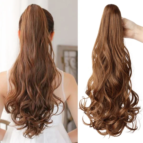 20Inch Synthetic Long Curly Ponytail Heat-resistant Claw Clip in Hair Extension Black Brown Hairpiece for Women - Image 7