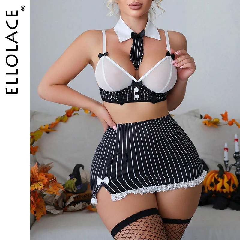 kf-S3517f14e6db541cea15d5925b66e0aed3 Ellolace Teacher Cosplay Sexy Lingerie Set 6-Piece Strip Underwear Pure Desire Sexy Dames Onlyfans Disguise Role-Playing Suit - Image 1