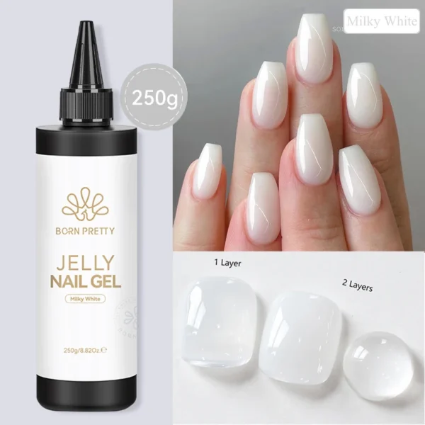 BORN PRETTY 250g Jelly Milky White Pink Translucent Nude Gel Polish Refilled Package Semi Permanent Soak Off UV Nail Art Varnish - Image 2