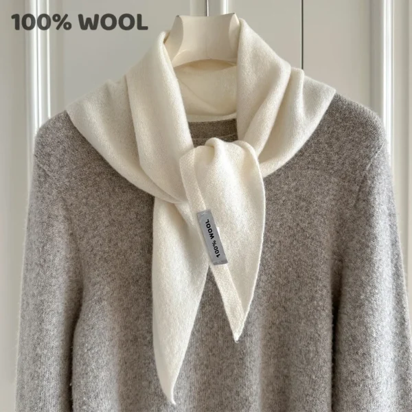 100% Wool Winter Scarf For Women Warm Triangle Knit Scarves Hijab Solid Lady Shawl Wrap Female Pashmina Bandana Head Scarfs New - Image 1