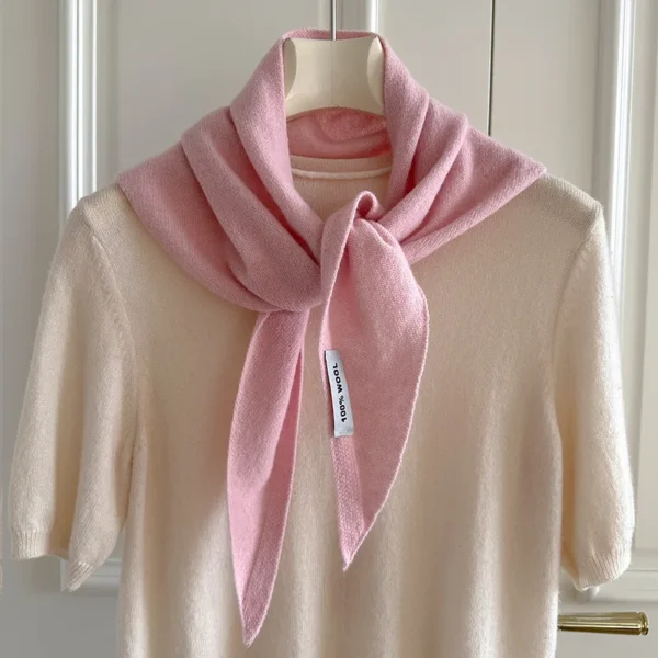 100% Wool Winter Scarf For Women Warm Triangle Knit Scarves Hijab Solid Lady Shawl Wrap Female Pashmina Bandana Head Scarfs New - Image 2