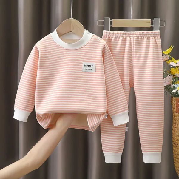 Baby Warm Clothing Set Fleece Lined Children Boys Girls Striped Underwear Sleepwear Set Ideal for Home Pajamas Autumn Winter - Image 3
