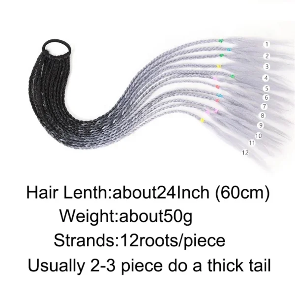 24Inch Synthetic Gradient Colored Braided Ponytail Hair Extension Elastic Rubber Band Braiding Ponytail for Girl Women - Image 3