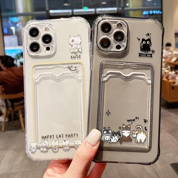 Soft Card Slot Bag Holder Phone Case For iPhone 13 11 16e 15 12 14 17 16 Pro Max 7 Plus XR SE Aesthetic Flower Transparent Cover - Image 4