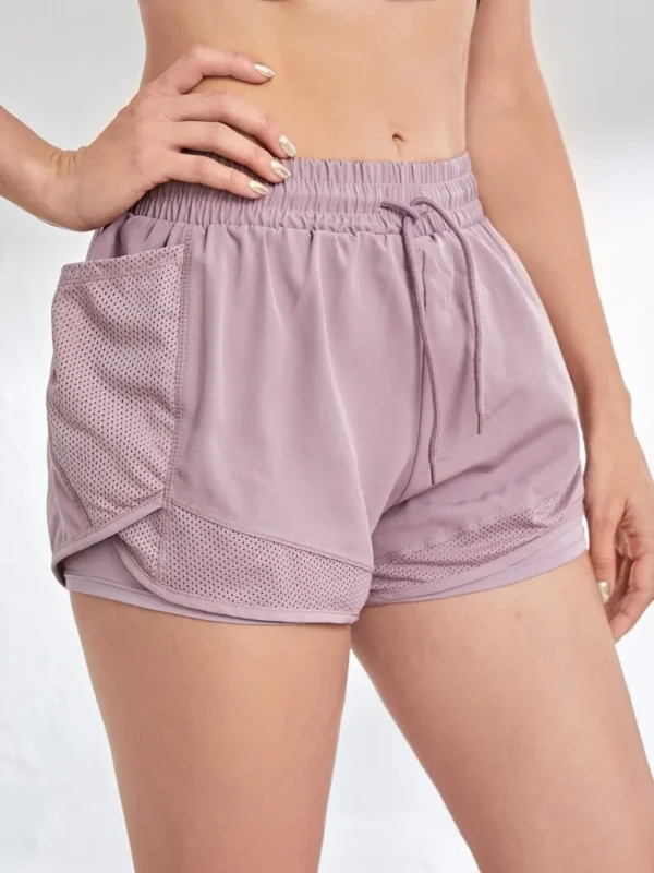 Women's Elastic Sports Shorts, Shorts With Pockets, Fake Two-Piece Yoga Leggings Running And Training - Image 6