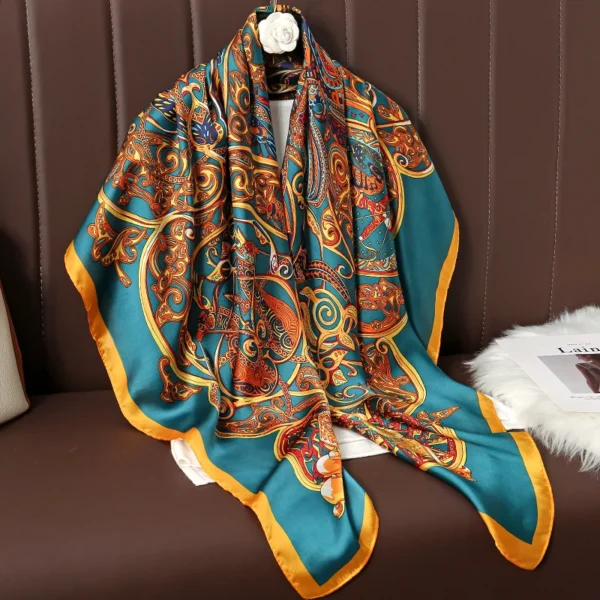 110cm Large Shawl Silk Square Scarf for Women Luxury Print Hijab Bandana Muslim Headband Wrap Beach Stoles Foulard Echarpe 2023 - Image 2