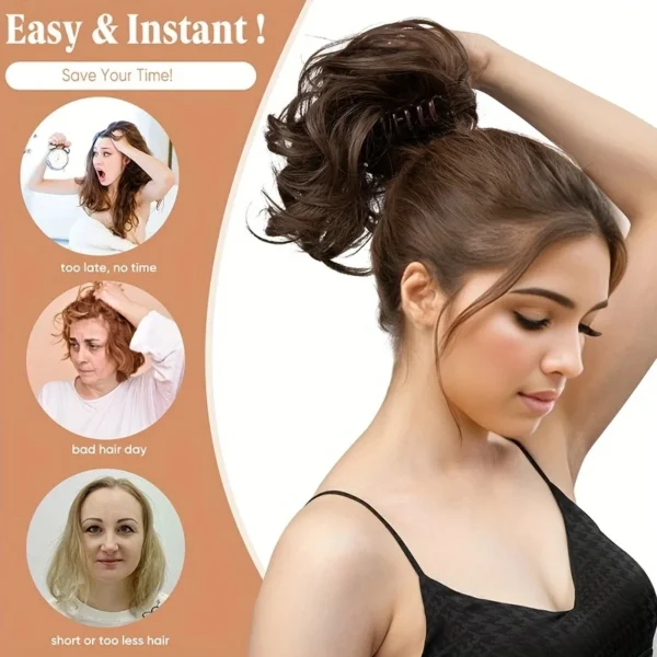Synthetic 12Inch Ponytail Claw Clip Ponytail Extensions Short Curly Ponytail Ladies Black Brown Blonde Hair Clip for Women - Image 6