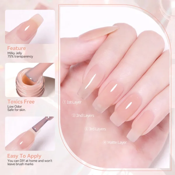 BORN PRETTY Purple Jelly Nude Gel Nail Polish 10ml Translucent Clear Gel Polish French Manicure Milky Natural Transparent Gel - Image 4