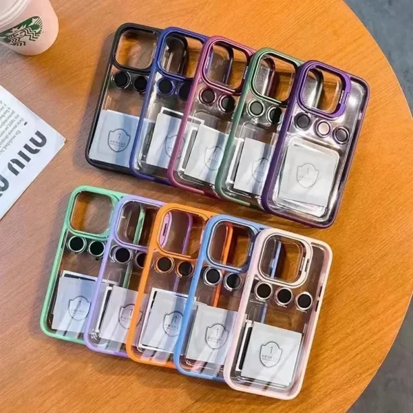 Lens Metal Ring Protector Stand Phone Case For IPhone 17 16 15 14 13 12 Pro Max Camera Glass Lens Protection Transparent Cover - Image 2