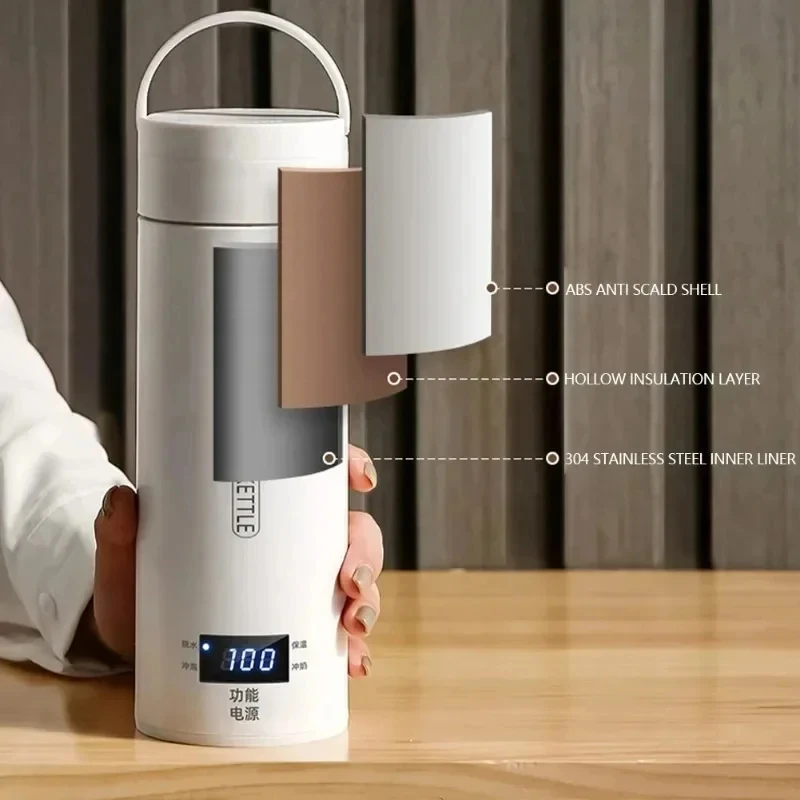kf-S3ac1d05d5a9848f2ae1cf79b4b26d5f4P 450ML Electric Kettles Portable Tea Coffee Kettle Travel Boil Water Thermal Cup Anti-Scald Water Bottle English Menu - Image 1