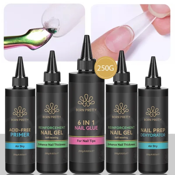 BORN PRETTY 250g 6 IN 1 Glue Gel Nail Polish Keep Nail C Arc Enhanced Nail Art Thickness Rubber Base Gel Super Bright Top Coat - Image 2