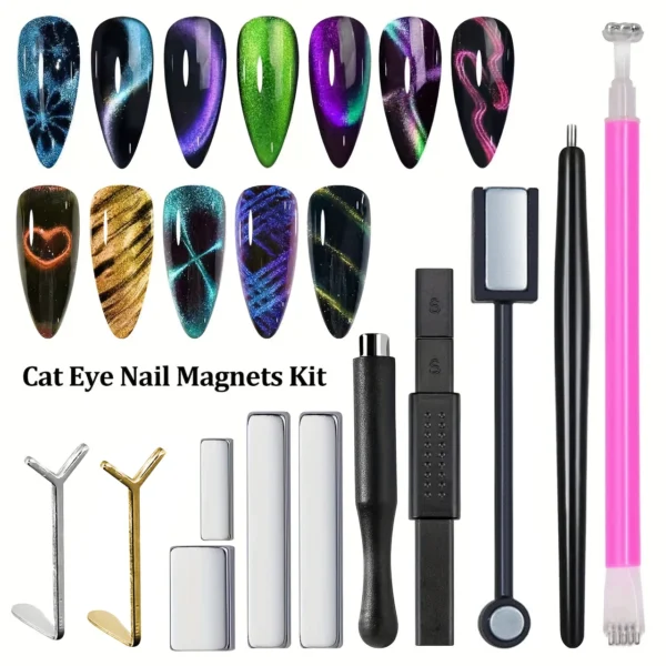 kf-S3dc7fcc88a3c44e88eb8af5cc56b9b687 8pcs Multifunctional Cat Eye Nail Magnet Set, UV Gel Cat Eye Magnet Supplies, Easily Create Cat Eye French/Heart Shape For DIY - Image 1