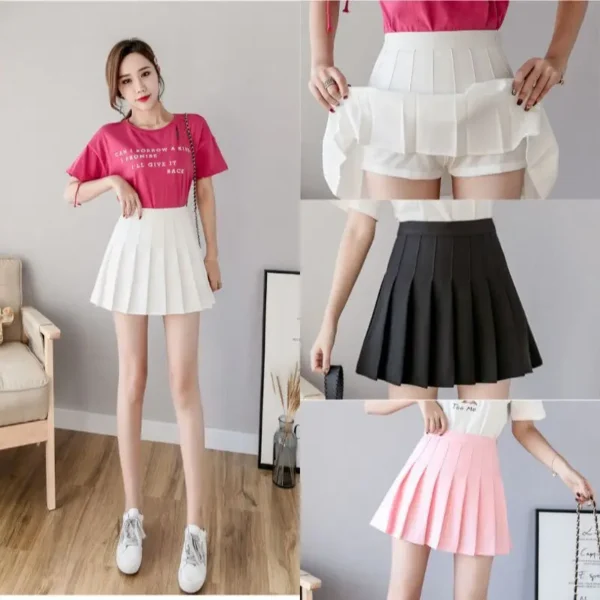 Mini Skirts Womens 2024 Summer Japanese School Pleated Skirts High Waist Kawaii Cute Pink Plaid Skirt Uniform Harajuku Jupe - Image 1