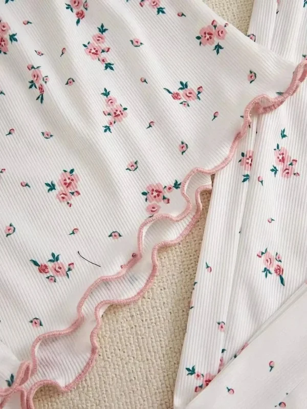 Women Pajama Set Lace Patchwork V-Neck Sleepwear Sexy Nighties Suit Camisole Top Printed Shorts Soft Pyjamas Loungewear - Image 4