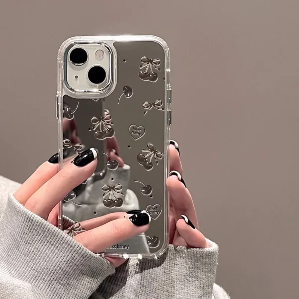 Cute Cherry Bow Mirror Phone Case For iPhone 13 Case iPhone 16 15 11 17 12 14 Pro Max Plus XR X XS Shockproof Bumper Soft Cover - Image 4