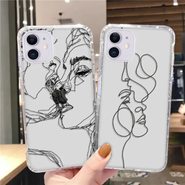 For iPhone 15 16 Pro Max Case For iPhone 11 13 14 Pro Max 13 12 Mini 7 8 XR XS X SE 3 Abstract Line Face Aesthetic Phone Cover - Image 2