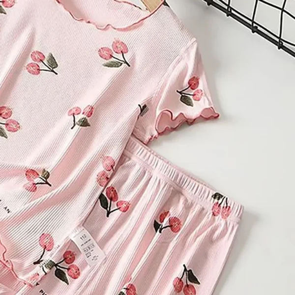 Girls Summer Pajama Set Cherry Blossom Print 4-Way Stretch Shorts & Tee Breathable Modal Blend for Bedtime and Playtime for 1-8Y - Image 5