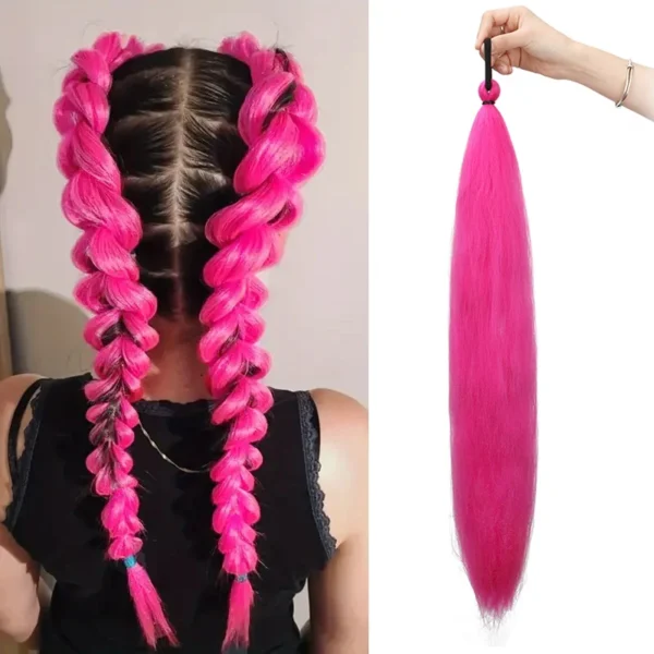Synthetic 24Inch Long Straight Colored Braiding Hair Extension Elastic Rubber Band Wrap Style Hairpiece for Women - Image 1